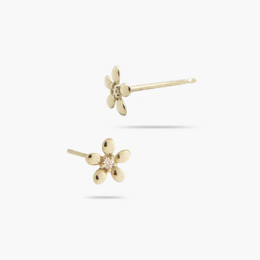 14k Solid Gold Diamond Flower Stud Earrings