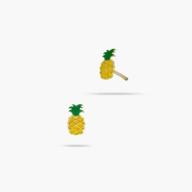 14k Solid Gold Enamel Pineapple Stud Earrings