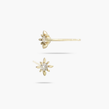 14k Solid Gold Diamond Compass Star Stud Earring