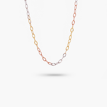 14k Solid Gold Tri-color Oval Link Diamond Cut Necklace