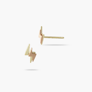 14k Solid Gold Two-Tone Lightning Stud Earrings
