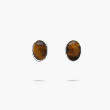 Amare Wear Statement Tiger Eye Stud Earrings Sterling Silver
