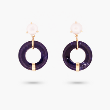 Amare Wear Oriental Inspired Freshwater Pearl and Sodalite Dangle Earrings