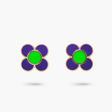 Amare Wear Daisy Flower Purple and Green Enamel Stud Earring