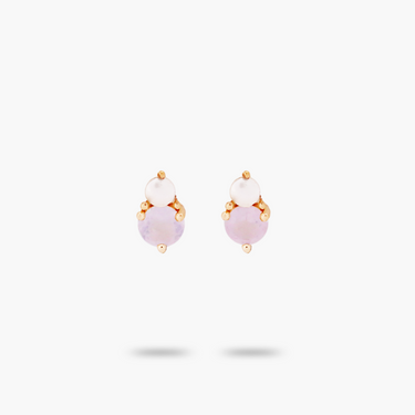 Amare Wear Petite Rose Quartz with Freshwater Pearl Stacked Stud Earring