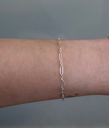 Cable chain with textured silver and gold-filled links