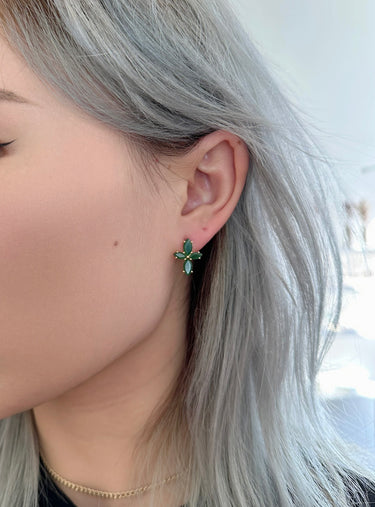 Amare Wear Marquise Flower Green Aventurine Earring Studs