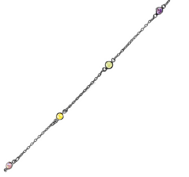 oxidized silver cable chain with multicolored round gems