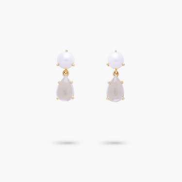 Amare Wear Petite Freshwater Pearl and White Topaz Dangle Earrings