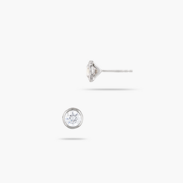 Silver Cubic Zirconia Bezel Set Round Solitaire Stud Earrings