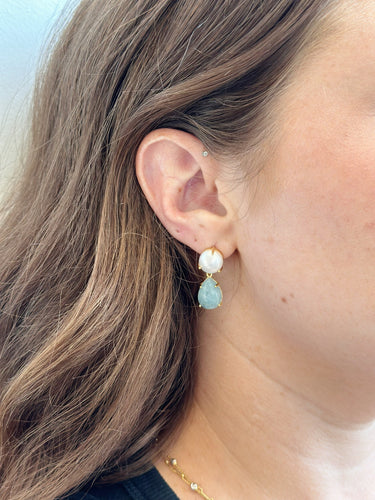 Freshwater Pearl and Aquamarine Statement Earring
