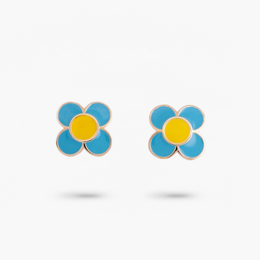 Amare Wear Daisy Flower Blue and Yellow Enamel Stud Earring