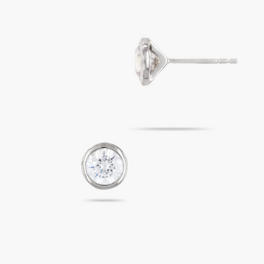 Silver 10mm Cubic Zirconia Bezel Set Round Solitaire Stud Earrings