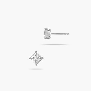 Silver 6mm Cubic Zirconia Square Solitaire Stud Earrings