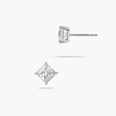 Silver 8mm Cubic Zirconia Square Solitaire Stud Earrings