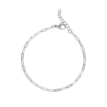 Silver paperclip bracelet with extension chain