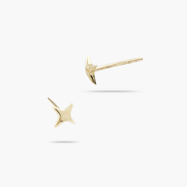 14k Solid Gold 4 Point Star Stud Earrings