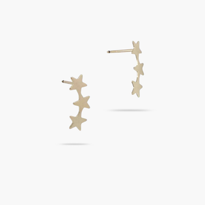 14k Solid Gold 14mm Triple Star Stud Earrings