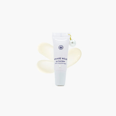 White lip balm tube with brand logo on a white background
