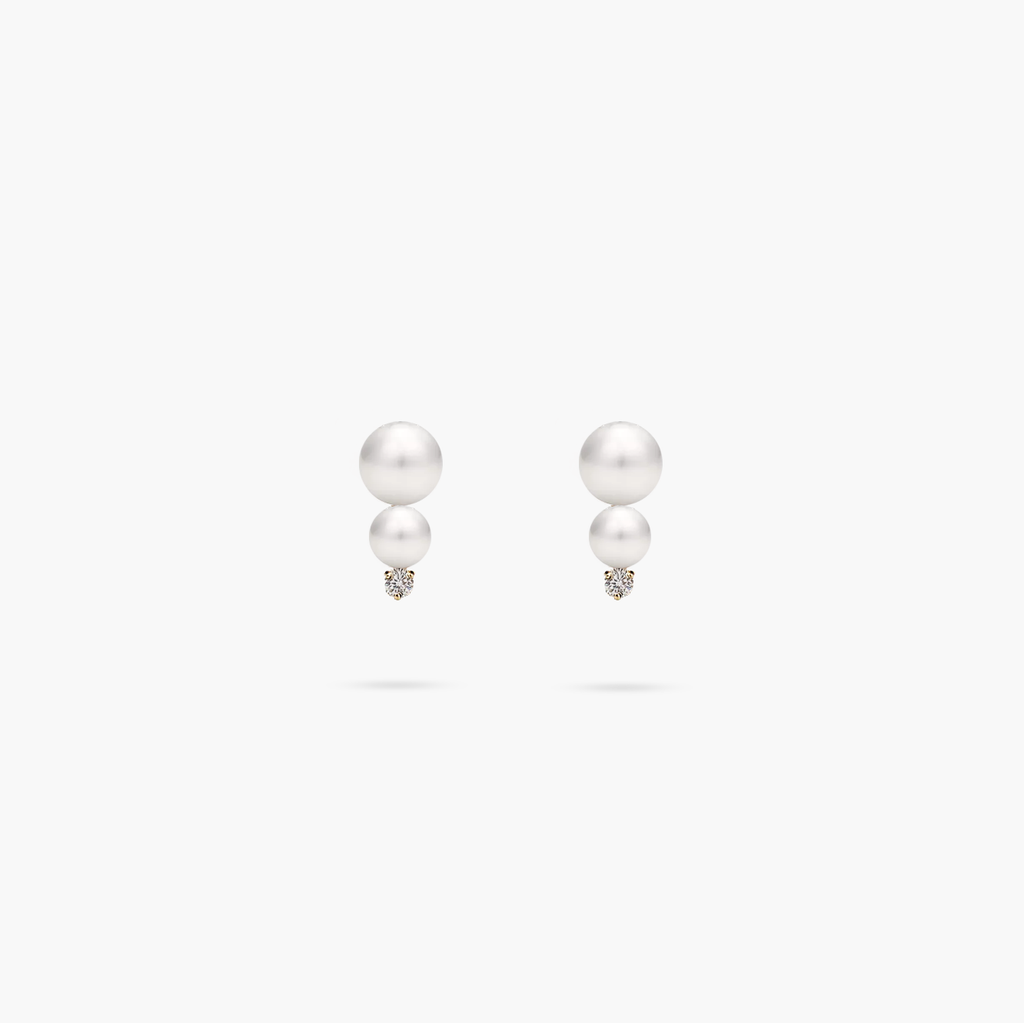 Amare Wear Double Akoya Pearl and Diamond Stud Earrings