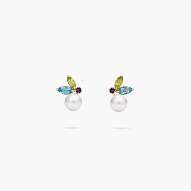 Amare Wear Akoya Pearl and Gemstone Stud Earrings