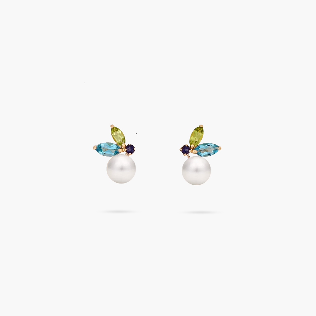 Amare Wear Akoya Pearl and Gemstone Stud Earrings