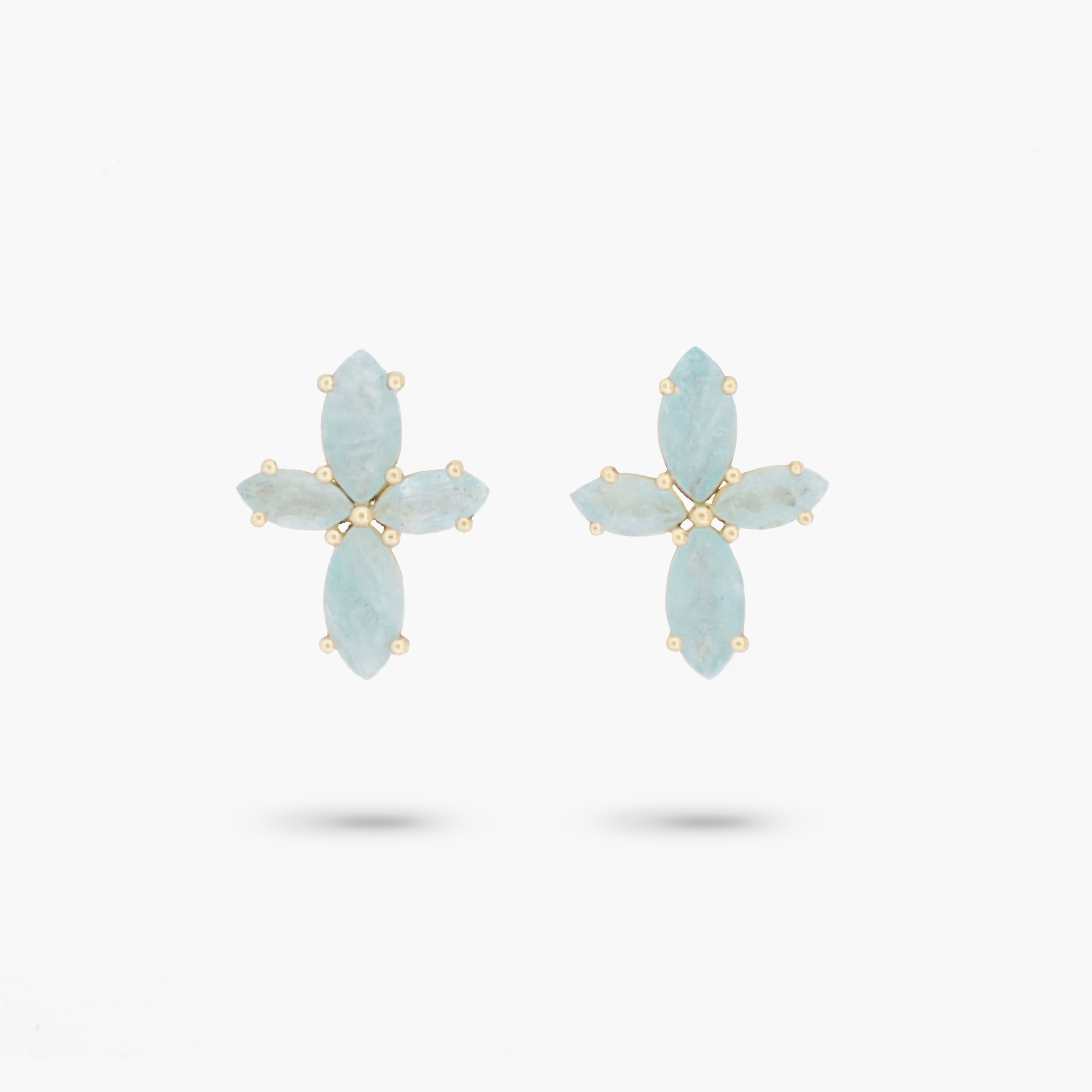 Amare Wear Marquise Flower Aquamarine Earring Studs