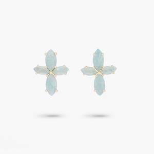 Amare Wear Marquise Flower Aquamarine Earring Studs