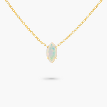 Amare Wear 14k Solid Gold October Marquise Birthstone Necklace Opal