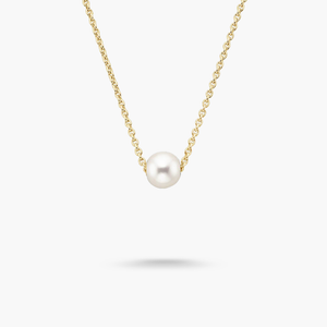 Minimum Organic Shape Single Akoya Pearl 14K Gold Necklace