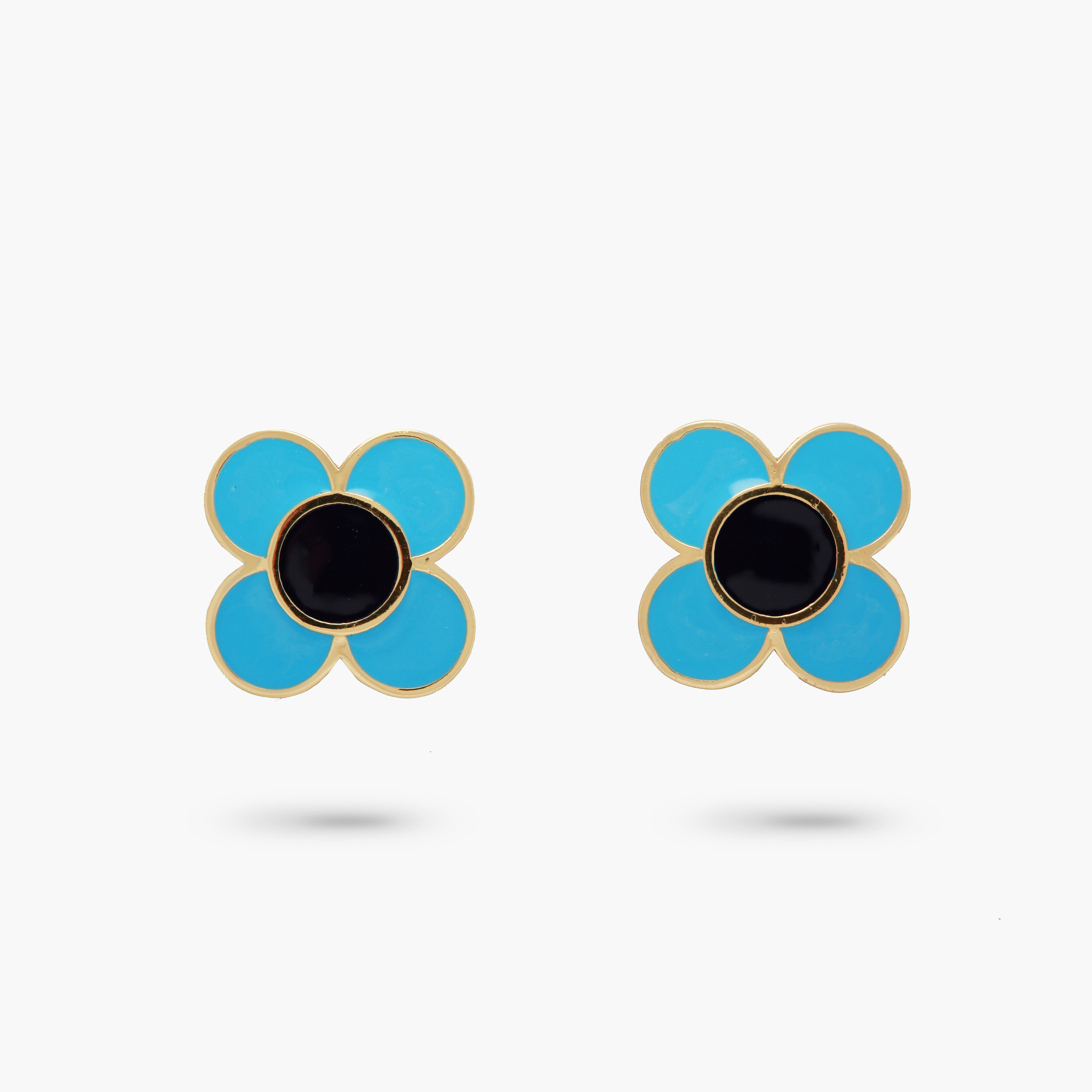 Daisy Flower Blue and Black Enamel Stud Earring