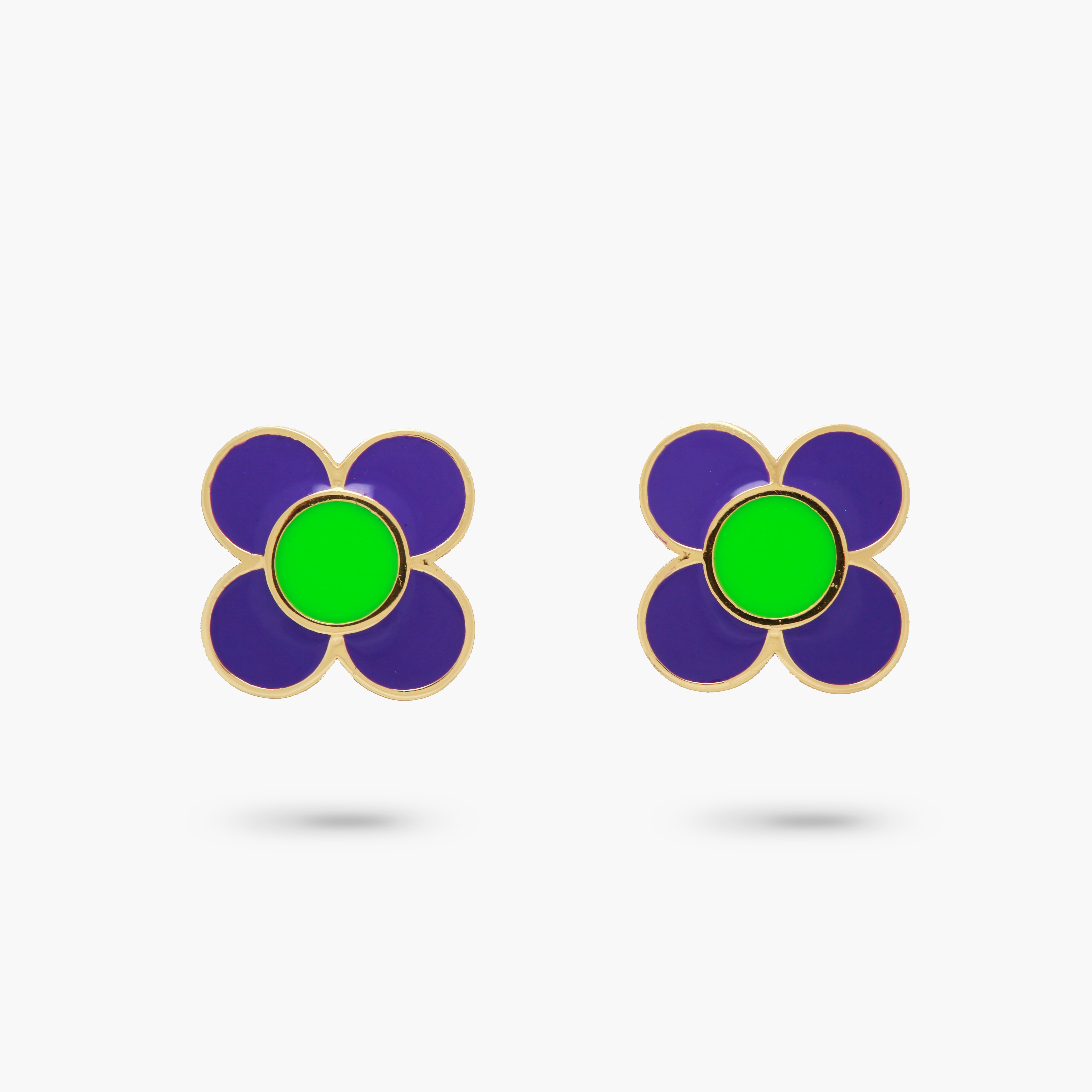 Daisy Flower Purple and Green Enamel Stud Earring