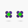 Amare Wear Daisy Flower Purple and Green Enamel Stud Earring