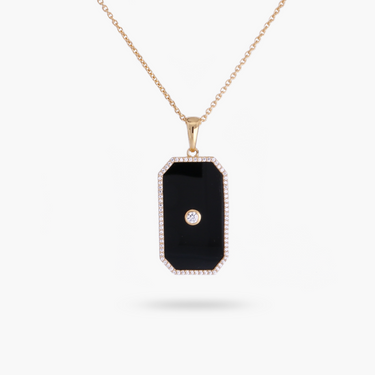 Men’s • All Gender Black Onyx with Pearl and White Topaz 2-Sided Tag Necklace