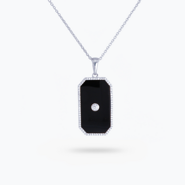 Men’s • All Gender Black Onyx with Pearl and White Topaz 2-Sided Tag Necklace