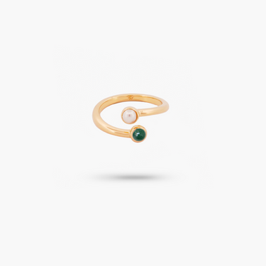 Amare Wear Dual Green Aventurine with Freshwater Pearl Coil Ring