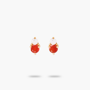 Amare Wear Petite Carnelian with Freshwater Pearl Stacked Stud Earring