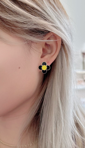 Daisy Flower Black and Yellow Enamel Stud Earring