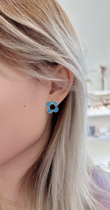 Daisy Flower Blue and Black Enamel Stud Earring