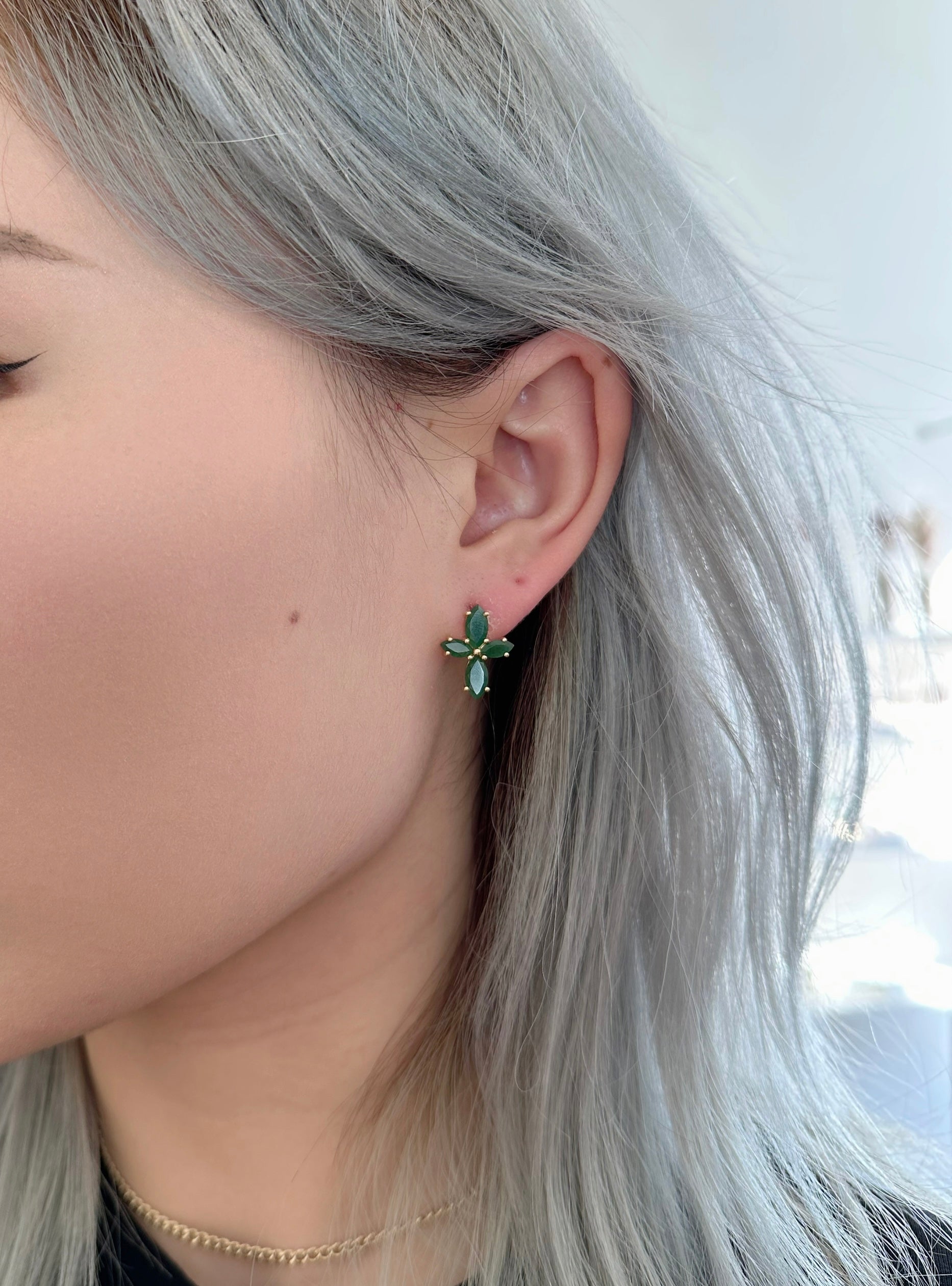 Amare Wear Marquise Flower Green Aventurine Earring Studs