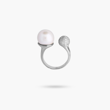 Pearl and White Topaz Cocktail Ring Silver