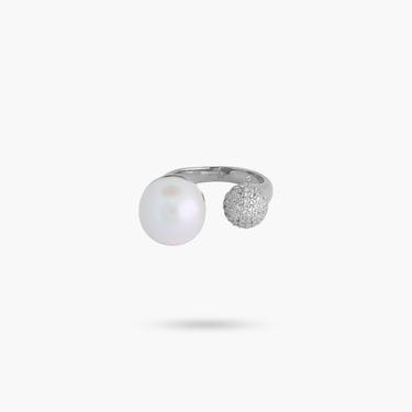Pearl and White Topaz Cocktail Ring Silver 