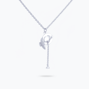 Silver necklace with a unique pendant on a white background