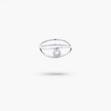 Amare Wear Freshwater Pearl Evil Eye Ring Silver