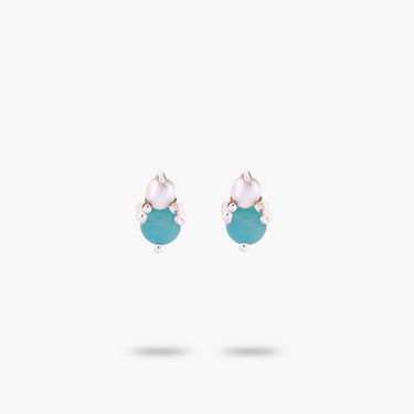 Amare Wear Petite Amazonite with Freshwater Pearl Stacked Stud Earring Silver