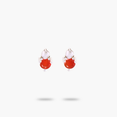 Amare Wear Petite Carnelian with Freshwater Pearl Stacked Stud Earring Silver