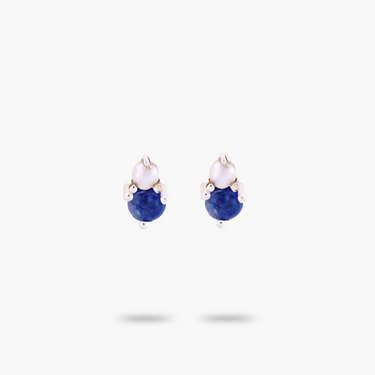 Amare Wear Petite Kyanite with Freshwater Pearl Stacked Stud Earring Silver