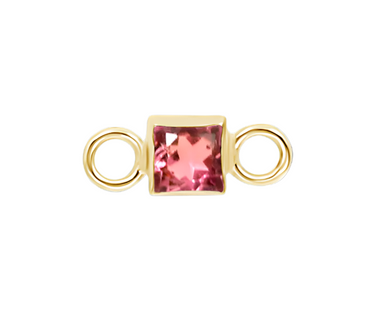 14k Square Pink Tourmaline Bezel Set Stationary Charm