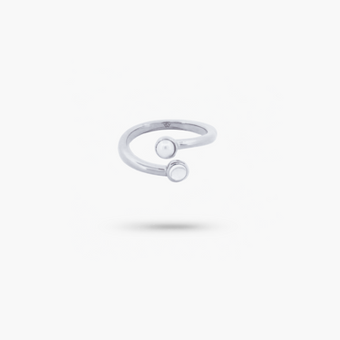 Amare Wear Dual White Topaz with Freshwater Pearl Coil Ring Silver