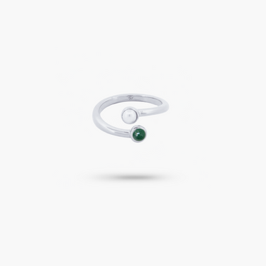 Amare Wear Dual Green Aventurine with Freshwater Pearl Coil Ring Silver